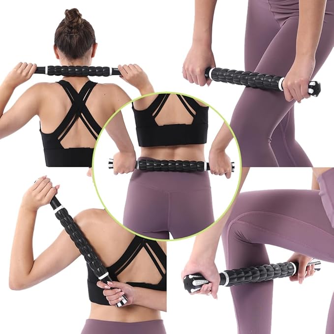 Muscle Roller Massage Roller Stick- Deep Tissue Fascia Blaster for Myofascial Pain Relief, Lymphatic Drainage & Body Sculpting, Handheld Physical Therapy & Recovery Tool (White black-18 inch)
