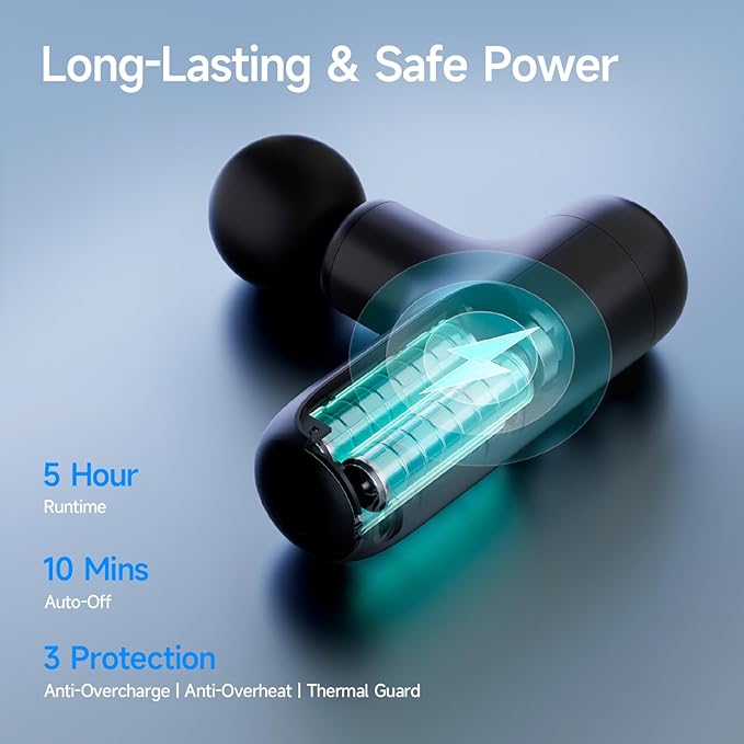 Super Mini Massage Gun Deep Tissue, Handheld Muscle Massager with 4 Heads, Percussion Travel Size Massager Gun for Back Pain Relief, Quiet for Home, Gym, Office, Perfect for Men & Women, Black