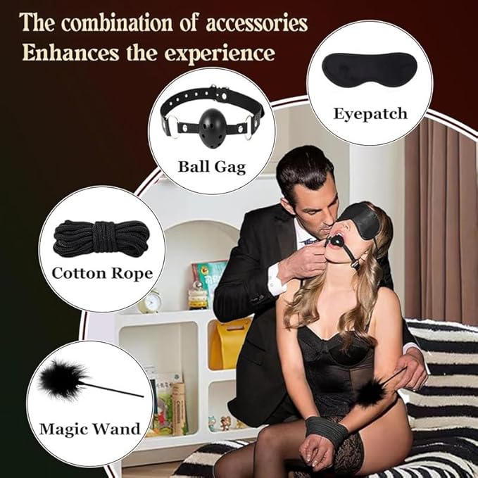 Pilates 12 Piece Black Plush Nylon Fun Multifunctional Equipment Set, Yoga Training Tool with Paddle Whip, Hip and Wrist Exercise Accessories, Couple Gift