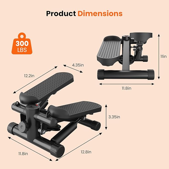 Sweetcrispy Mini Stair Steppers with Resistance Bands for Exercise at Home, Portable Exercise Twist Stepper Machine for Full Body Workout, 300LBS Capacity