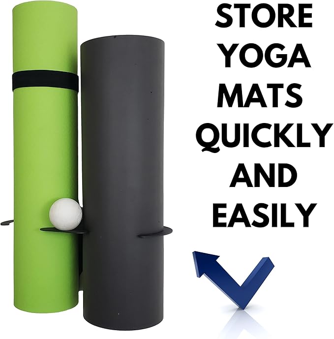 IRON AMERICAN - Multi-Use Foam Roller/Yoga Mat Rack - Gym Storage Foam Roller Rack Caddy/Yoga Mat Wall Mount Gym Rack - Store Any Size Foam Roller and ALL Yoga Mats Hardware Included