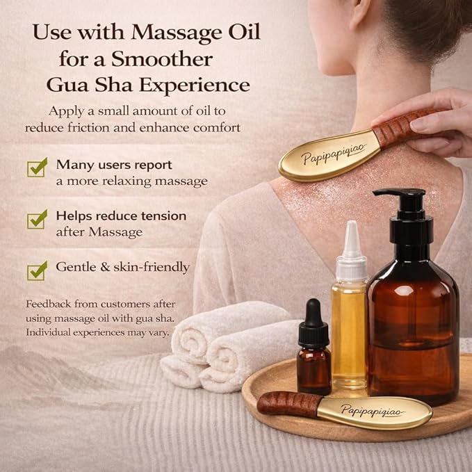 Copper Brass Gua Sha Muscle Scraper Tool with Wooden Handle – H62 Brass IASTM Soft Tissue Massage Tool for Fascia Release & Scar Tissue Relief – Deep Tissue Scraping Tool for Back & Body