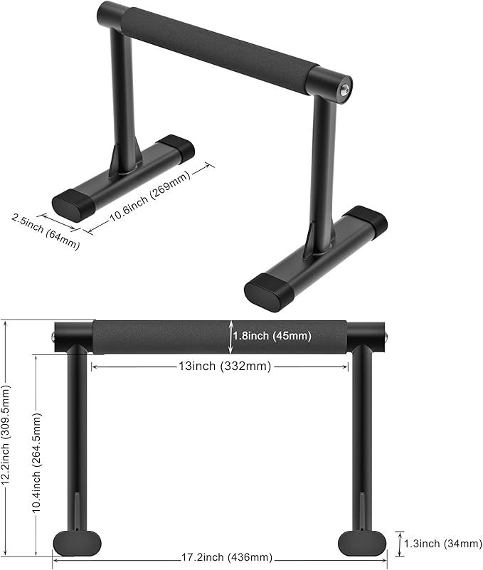 Kipika Parallette Bars for Calisthenics - Push Up & Dip Bar with Wood Handles, Rock-Free Support for Handstand, L-Sit & Home Strength Training, 600LB Capacity, 12" Height