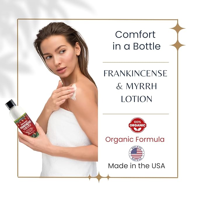 Frankincense and Myrrh Organic Hand, Body and Massage Lotion, Holiday Christmas Gifts, Holiday Hand Cream, Christmas Gifts for Coworkers, Stocking Stuffer, Self Care, Massage and Sp