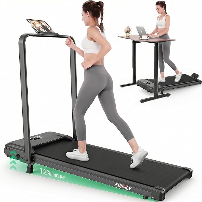 Walking Pad Treadmill with Desk Workstation, 15% Incline Treadmill with Handle Bar, Foldable Treadmills Under Desk for Home/Office, 400 lbs+ Capacity, Adjustable Height, Removable Desk, 3.5HP Motor
