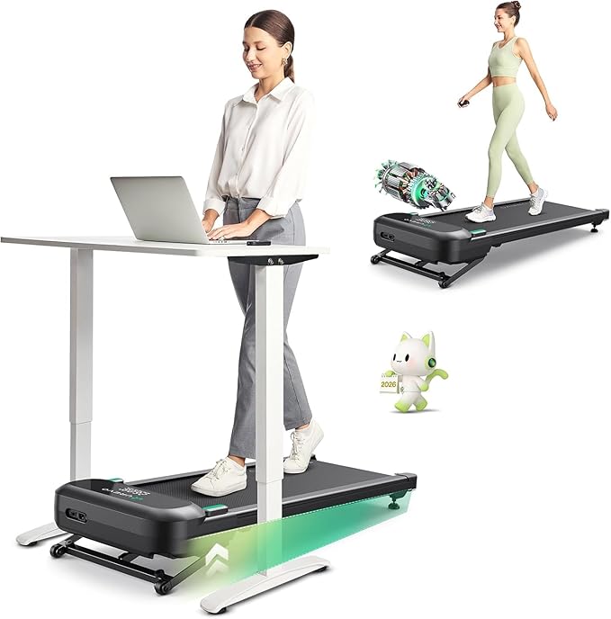 UREVO Auto Incline Walking Pad with AI App, Brushless Quiet Motorized Treadmill for Apartments, 9% Power Incline Standing Desk Treadmill, 12-Point Shock Absorption & Immersive Hiking