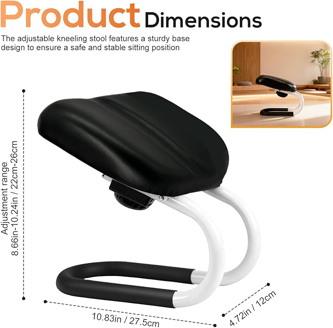 Meditation Bench | Meditation Chair | Kneeling Prayer Bench | Seiza Chair - Adjustable Height, Portable Metal Stool with Non-Slip Cushion for Home, Yoga & Prayer