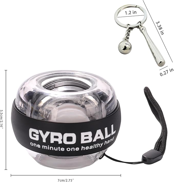 Hand Grip Strengthener Ball, Wrist Ball gyro ball Exerciser, Auto-Start Wrist Balls Hand Exerciser, Devices with LED Lights for Strengthening Arms, hand strengthening devices,powerball gyro exerciser (Baseball)