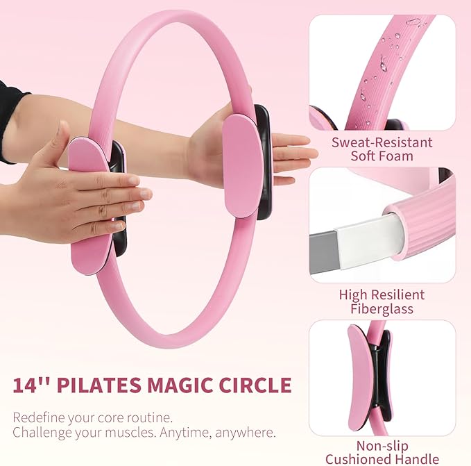Pilates Ring Set for Women, Home Workout Pilates Equipment with Resistance Bands, 14'' Magic Circle, Mini Ball, Pilates Starter Kit for Strength