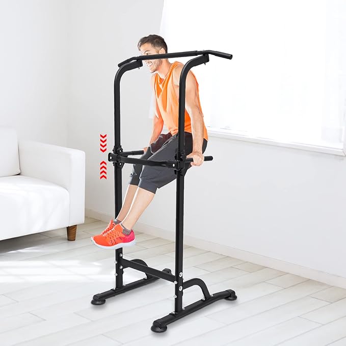 Parallel Bars Power Tower Adjustable Dip Station Pull Up Bar Push Up for Home Gym Strength Training Body Building Workout Equipment Standing Pull Up Pillar Impregnation Station, Black