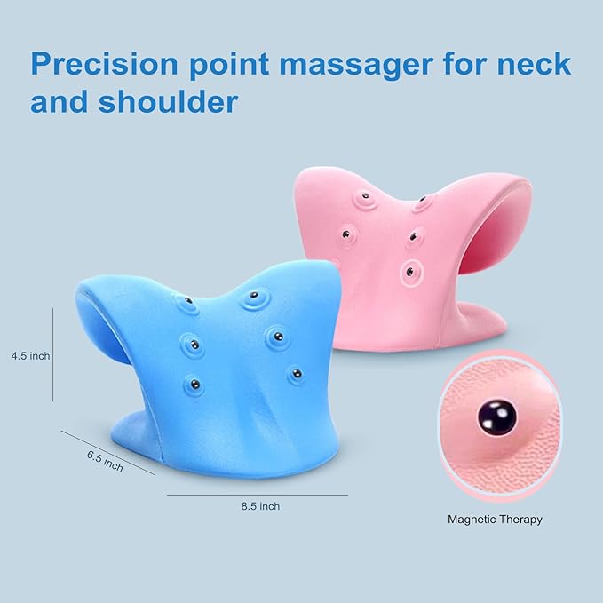 Neck Stretcher with Magnetic Therapy Acupressure for Pain Relief, Neck and Shoulder Relaxer, Chiropractic Pillow, Restore Neck Curve (Pink)