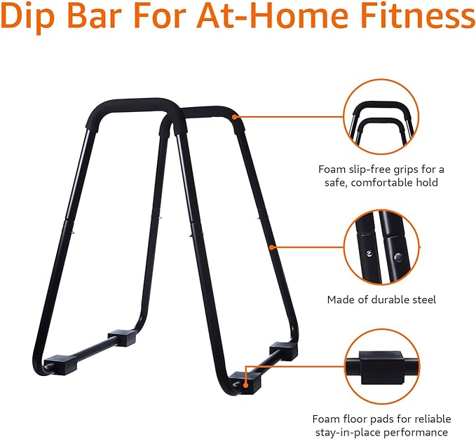 Amazon Basics Strength Training Dip Station for Home Gym, Portable Tricep Dips Bar, Black