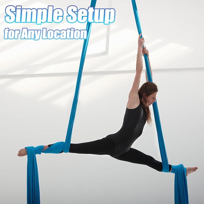 Aerial Silks Kit & Aerial Yoga Hammock - 11Yd Premium Fabric with Hardware - Easy Setup for Flying Yoga, Aerial Swing & Fitness - Supports Up to 14ft Rigging