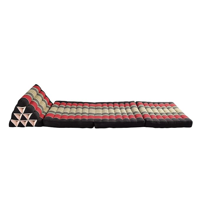 Zafuko Three-Fold Thai Cushion - Black/Red - Organic Water-Resistant Kapok Filling, Multi use Including meditaiton, Lounging, Reading, Stretching.