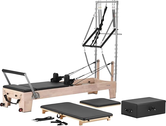 VEVOR Pilates Reformer Machine, Pilates Workout Equipment for Home Gym Studio Use, Pilates Reformer with Sitting Box and Jumpboard，fit for Beginners & Advanced Users