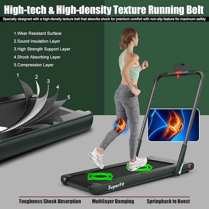 Goplus 2 in 1 Folding Treadmill, 2.25HP Under Desk Electric Superfit Treadmill, Installation-Free with APP Control, Remote Control, Bluetooth Speaker, LED Display, Walking for Home