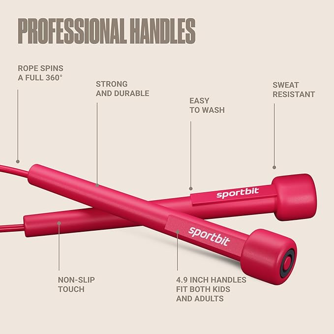 SPORTBIT Adjustable Jump Rope for Fitness and Exercise – Skipping Rope for Cardio, Boxing, and Weight Loss – Speed Rope perfect for Men & Women