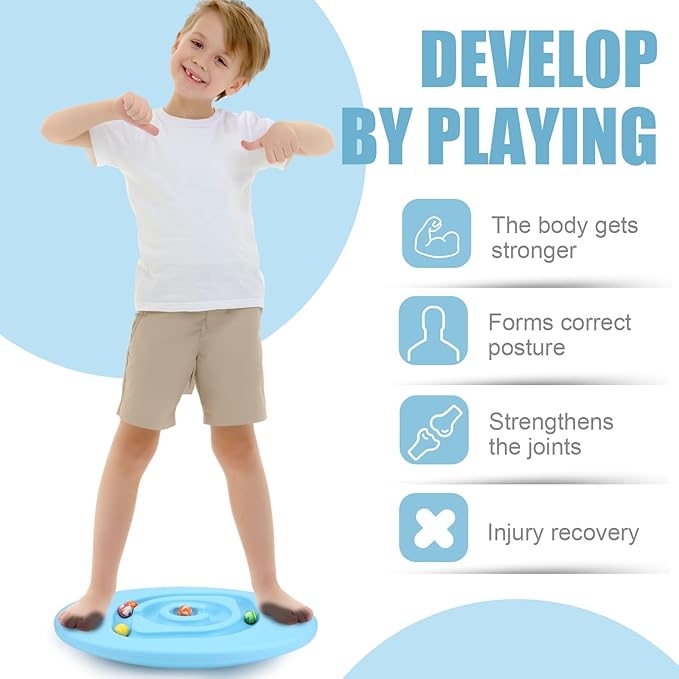 Kids Maze Balance Board Plastic Wobble Rocker Balance Board with Mini Balls Load 170lb for Balancing Exercise Equipment Game Boys Girls Physical Therapy 18.5 x 14.57 Inch(Blue,Round)