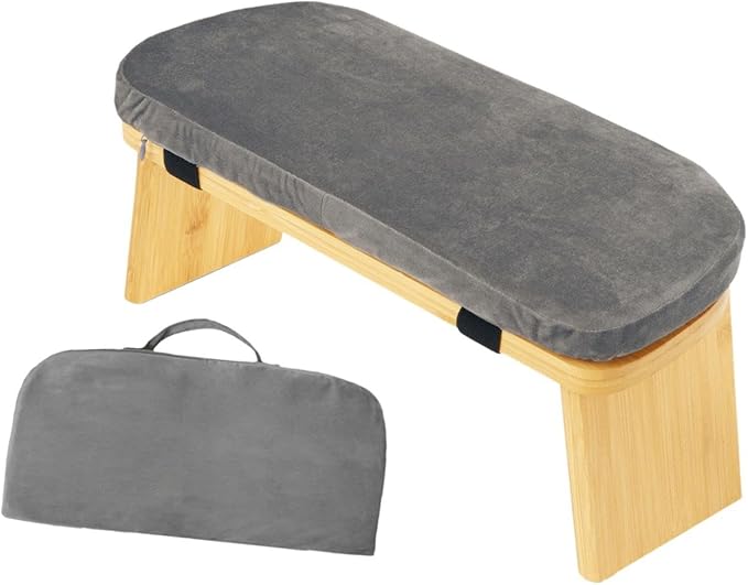 Meditation Bench with Cushion Ergonomic Anti Slip Modern Chair Kneeling Stool Comfort for Home Office Living Room, Gray