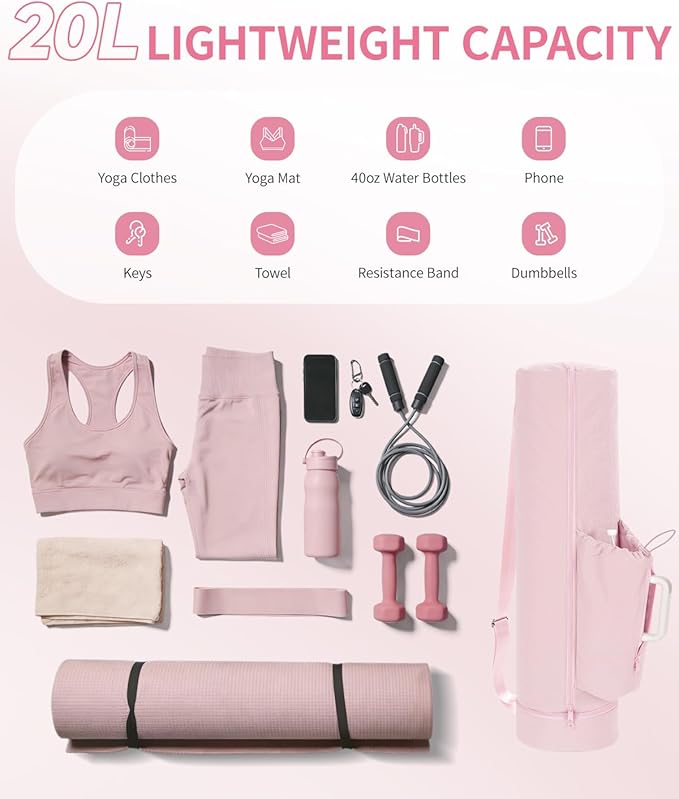sportsnew Puffy Yoga Mat Bag Yoga Gym Bags for Women Men, Full-Zip Pilates Bag with Wet Pocket & Side Zip Drawstring Pocket Fits Tumblers with Handle, Yoga Mat Storage for Carrier Quick Access