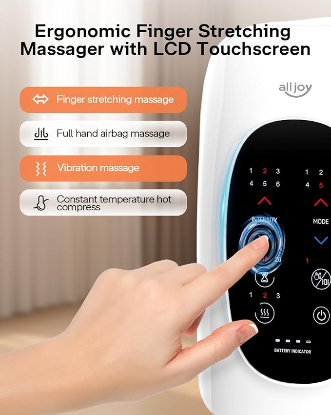 ALLJOY Hand Massager with Heat and Compression, Knuckle Stretching and Hand Massage, 6 Modes 6 Intensities 3 Heat for Arthritis and Carpal Tunnel Relief, Valentines Day Gifts for Women Men(White)