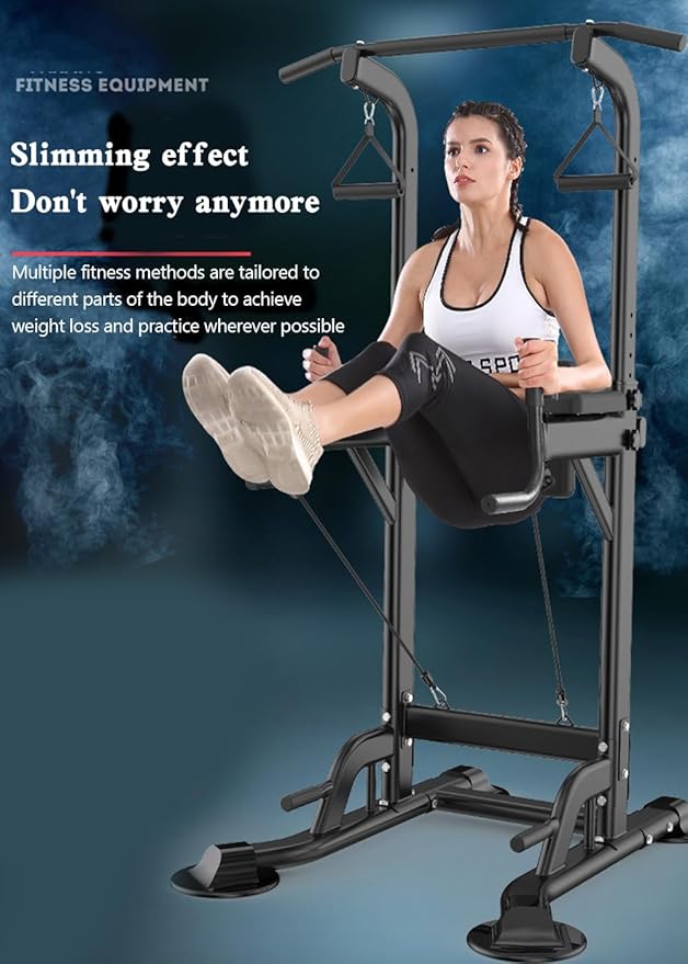 Areyourshop Pull-Up Bars & Squat Bar Power Tower Dip Stands Strength Training for Home Gym Fitness