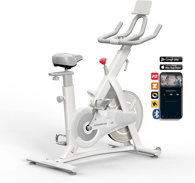Wonder Core Exercise Bike, Wondercise Bike - 32-Level Magnetic Resistance Stationary Bike for Home Gym, Indoor Cycling with 13.2lbs Flywheel, Exclusive App, Tablet Holder, Adjustable Seat/Handlebars