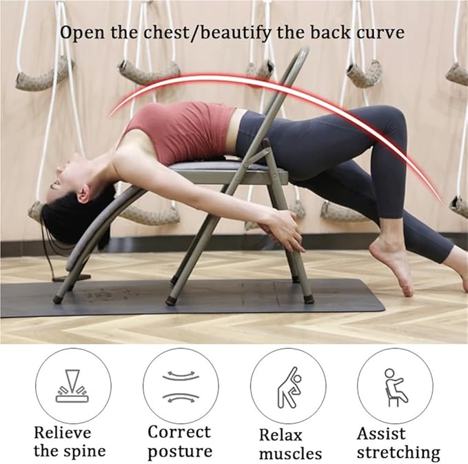 Folding Yoga Chair for Adults, Curved Chaise Lounge Chair for Yoga, Heavy-Duty Meditation and Exercise Chair with Detachable Lumbar Back Support for Home Workouts and Stretching (Black)
