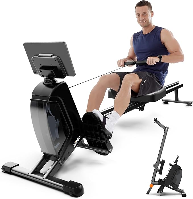 Magnetic Rowing Machine with 32-Level Electromagnetic Resistance, Dual Rail Design, Smart LED Feedback & App Integration, Foldable Quiet Rowing Rower for Home Gym