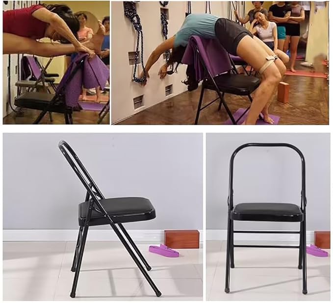 Pilates Yoga Chair,Iyengar Auxiliary Chair,Yoga Chair Reinforced Yoga Special Auxiliary Chair Folding Chair Seat Solid Anti-Slip Black,Black