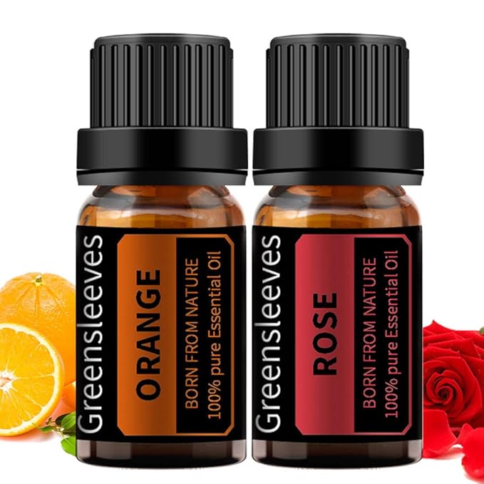 GREENSLEEVES Rose Orange Essential Oil Set, 2 x 10ml Pure Plant-Based Fragrance Oil for Aromatherapy, Essential Oils for Diffuser, Massage, Bath Bomb, Scented Candle Soap Making