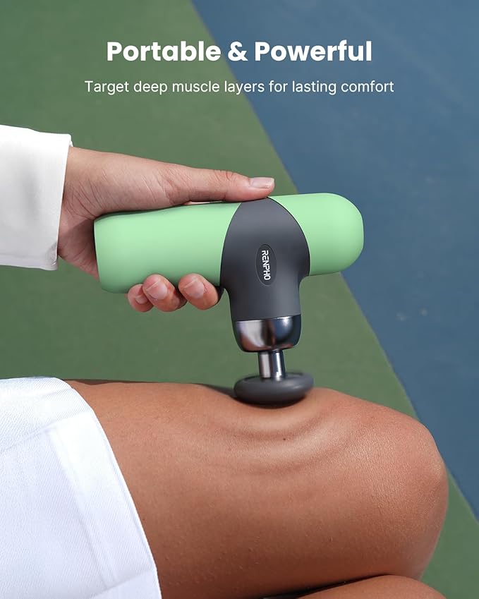 RENPHO Mini Thermal Massage Gun with Heat, Portable Deep Tissue Percussion Massager with 4 Heads for Neck & Back Comfort, Ultra-Quiet Operation for Home, Office & Travel, Includes Compact Carry Case