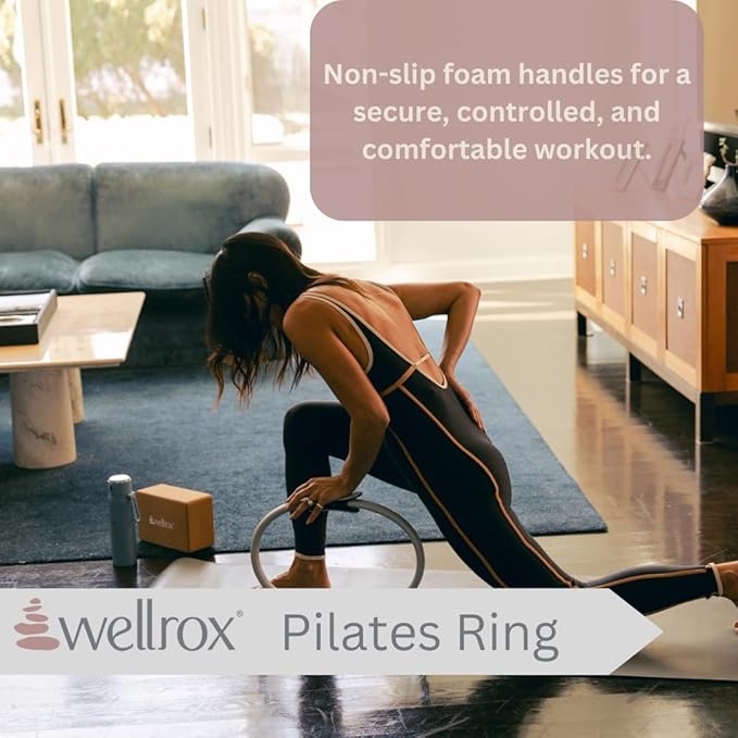 Wellrox Pilates Ring and Carrying Bag- Lightweight Magic Circle Yoga Ring- Core, Thigh and Arm Exerciser for Yoga, Pilates, Strength Training (15 inches)