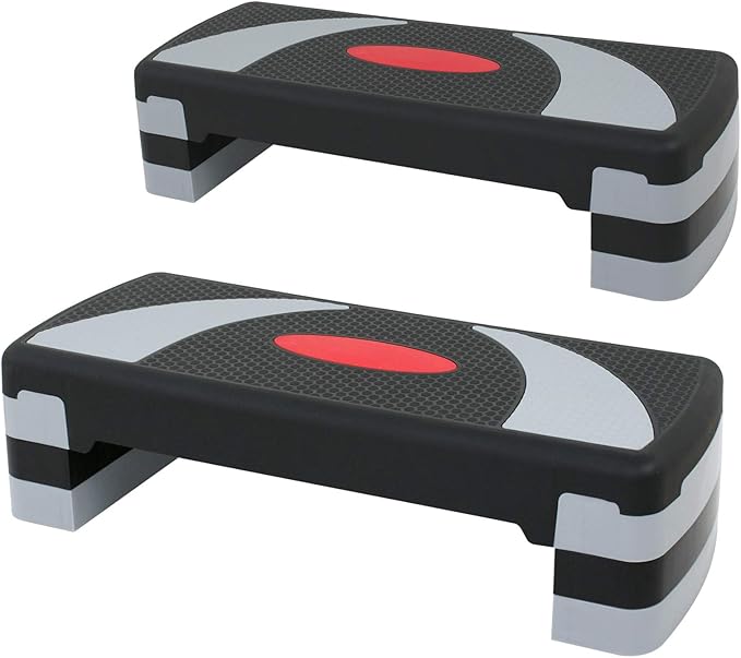 Smartxchoices 30'' Adjustable Workout Aerobic Stepper Fitness Step Platform 4" - 6" - 8" Exercise Aerobic Platform Stepper w/Risers for Home Gym … (Set of 2)