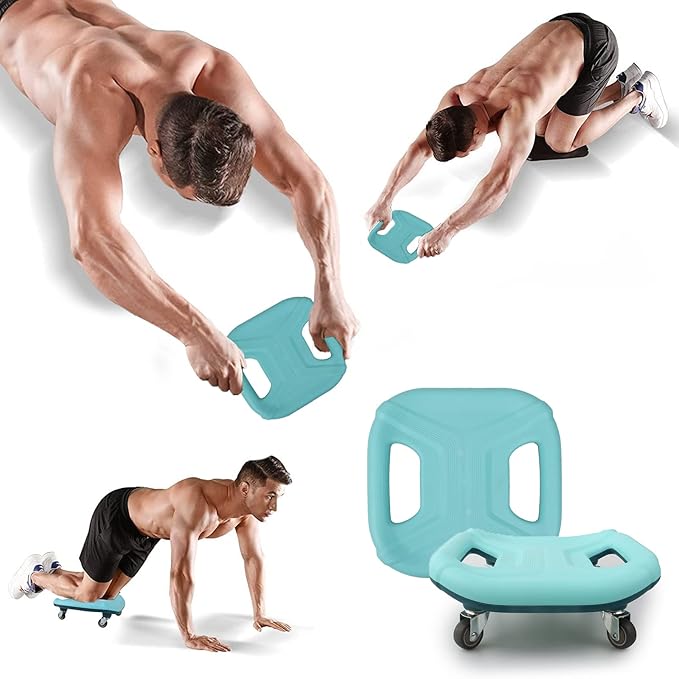Core Coaster Abdominal Abs Training Machine Equipment, Ab Wheel Roller Exercise for Home Gym, Waist Strength Trainer with a Kneel Mat (Blue)
