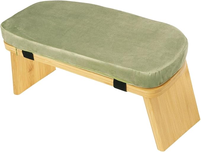 Meditation Bench Prayer Bench with Soft Cushion Wooden Comfortable Portable Folding Kneeling Stool Prayer Stool, Green