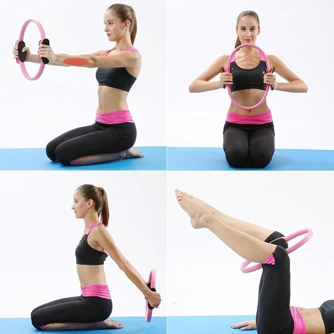 Pilates Ring, 15" Durable 5 Pack Pilates Circle with Resistance Bands,Mini Ball,Yoga Strap,Padded Handles Magic Circle,Pilates Circle Ring Equipment for Workouts,Home Exercise,Fitness,Body Toning