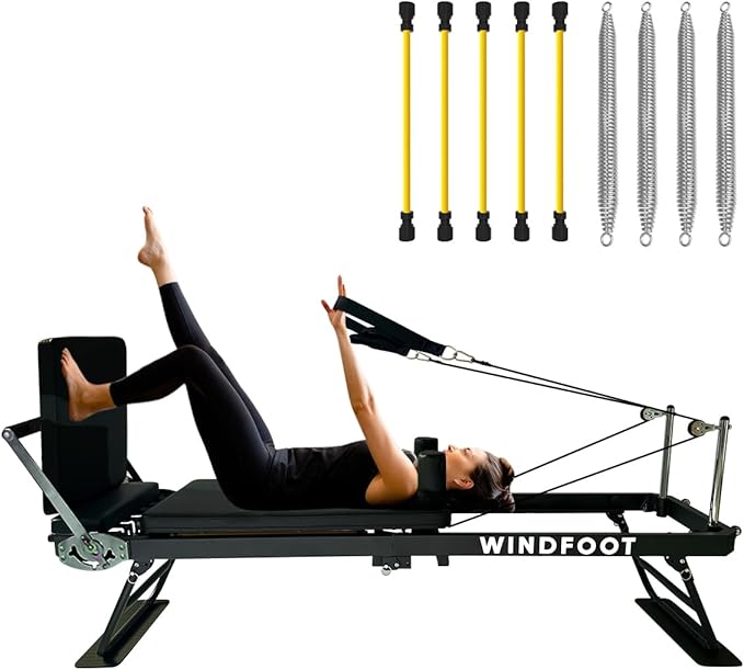 Pilates Reformer Machine Equipment with Springs & Cords for Home Workout, Foldable Pilates Equipment with Jump Board for All Level Users