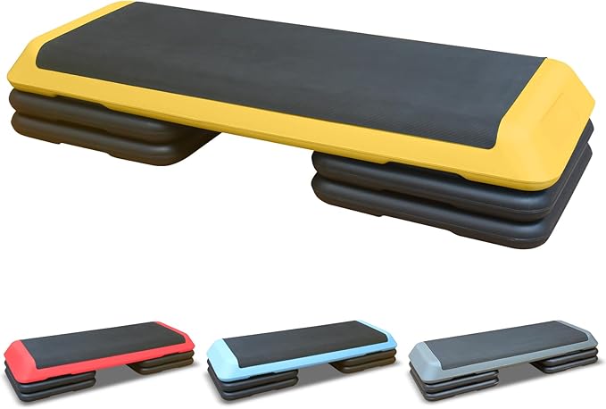 43'' Exercise Aerobic Step Platform, Adjustable Height 4-6-8in Exercise Stepper Workout with 4 Detachable Risers, Aerobics Stepper Workout Stepper for Home Gym Cardio Strength & Training