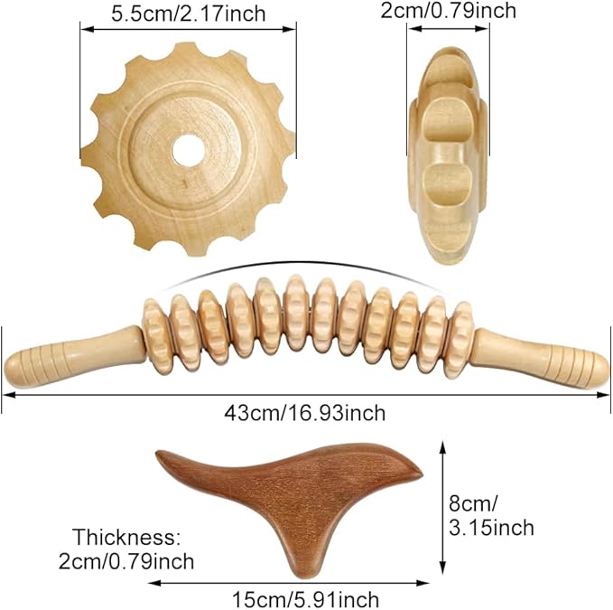 2pcs Wood Massage Roller Wood Therapy-Massage Tools,Manual Wooden Fascia Massage-Roller Trigger Points,Stomach Rolling guasha Massager Tool, for Fascia,Relief, Body Shaping