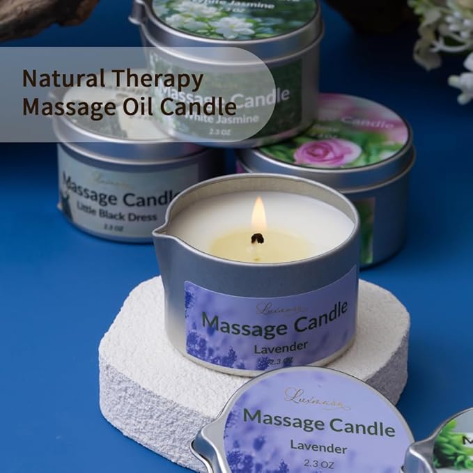 Massage Candle Natural Soybean Wax for Skin Moisturizing, Coconut Oil Jojoba Oil Based Scented Low Temp Candle Gift 2.3 OZ (Lavender)