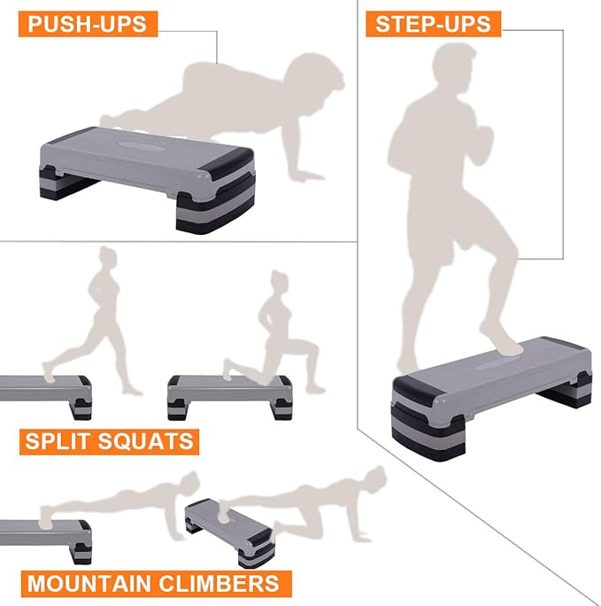 Giantex 35" Aerobic Step, Non-Slip Surface, Height-Adjustable 6" - 8" - 10" Step Aerobics Platform, Workout Fitness Equipment Stepper Trainer, Exercise Step Platform with 3 Riser
