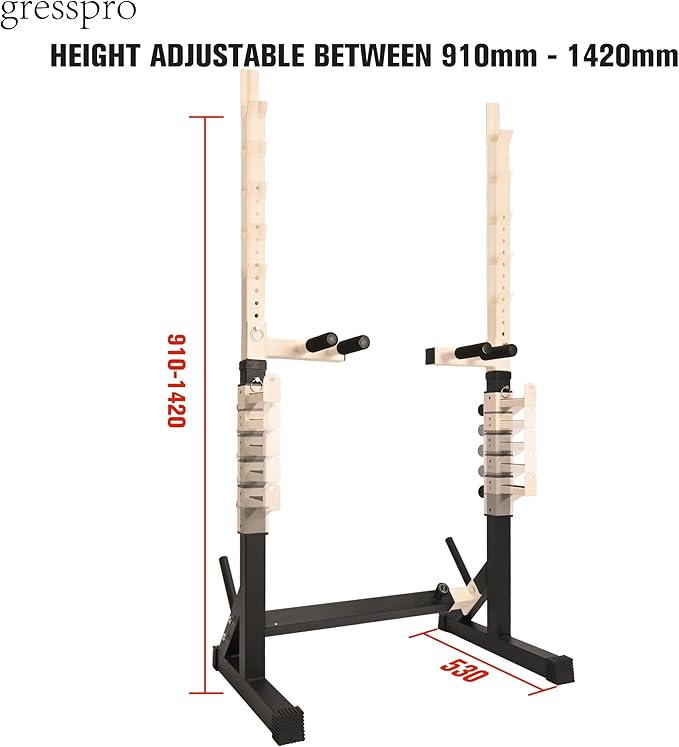 Gresspro Barbell Rack Stand with Dip Bar Attachment - Multifunctional Adjustable Squat Rack, Heavy-Duty Dumbbell Rack, Strength Training Dip Station, Home Gym Equipment Max Load 550lbs