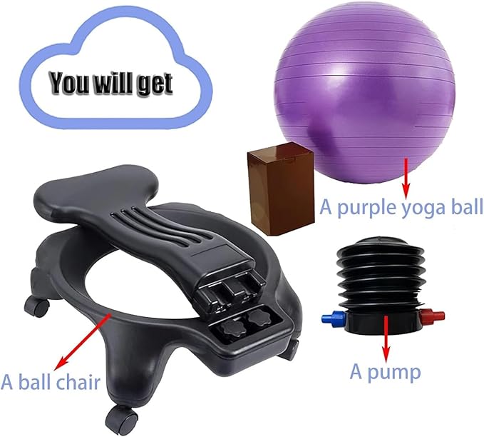 Yoga Ball Chair,Yoga Ball，Exercise Ball, Office Ball Chair with Back & Wheels Stability Exercise Balls for Sitting at Desk Ergonomic Yoga Seat for Adults Pregnancy(Purple)