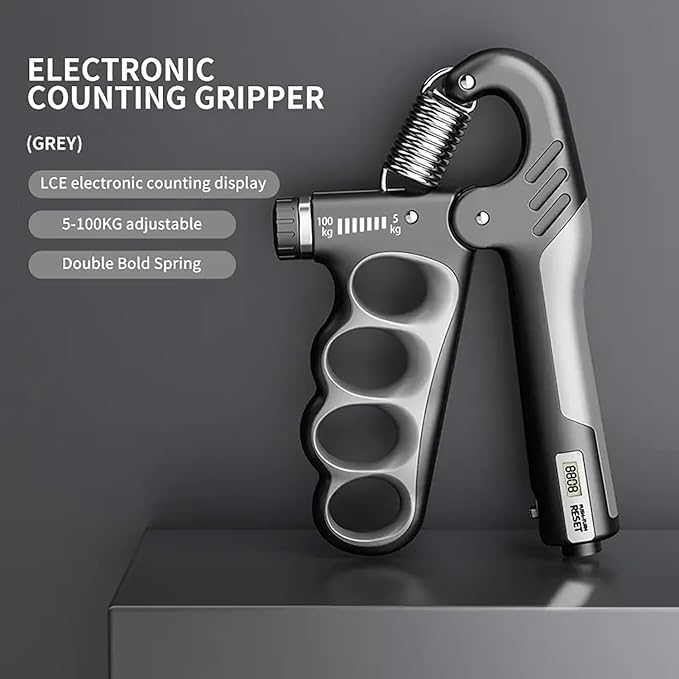 5-Piece Hand Grip Strengthener Exercise Kit - Adjustable Resistance (5-100kg) With Digital Display Forearm Grip + Finger Stretcher + Pressure Relief Ball Suitable for Athletes / Musicians Hand Training and Injury Recovery Tool
