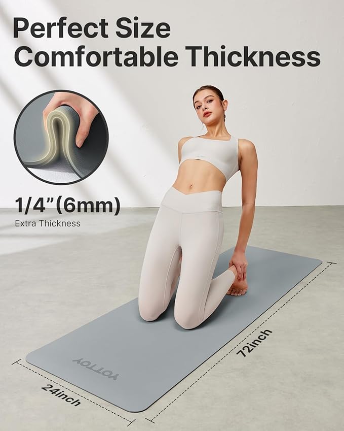 Yoga Mat,Non-Slip TPE Exercise Mat(1/4 Inch) for Pilates, Fitness & Barefoot Workouts, Home Gym Studio with Strap & Bag