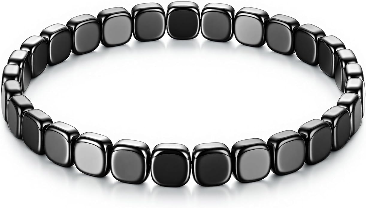 Easter Basket Stuffers-Hematite Bracelets for Men, Hematite Stone Bracelet to Reclaim Energy Confidence, Stretch Beads Inspirational Cuff Jewelry Pulseras Para Hombre