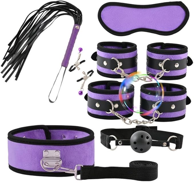 Purple Fashion 7-Piece Crystal Velvet Pilates Cosplay Yoga Set, Adjustable Wrist with Eye Mask Fun Sports Accessories, Couple Gift
