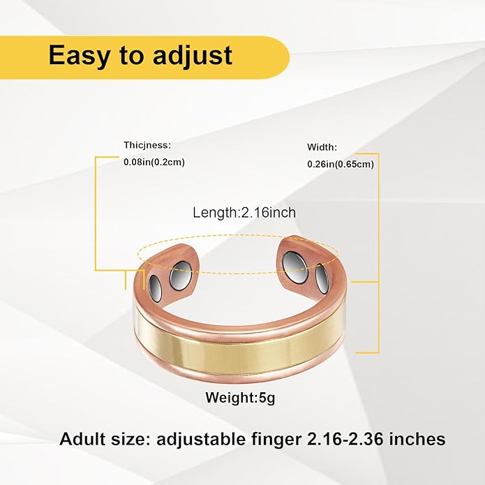 Copper Rings for Women, Pure Copper Adjustable Magnetic Ring （FUTI）