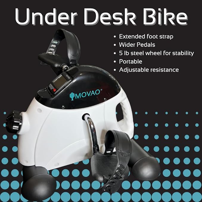 Under Desk Bike Mini Exercise Bike with Upgraded Wide Pedals & Easily Adjustable Strap for Leg Cycling Exercise Portable Bike with LCD Display and Adjustable Tension